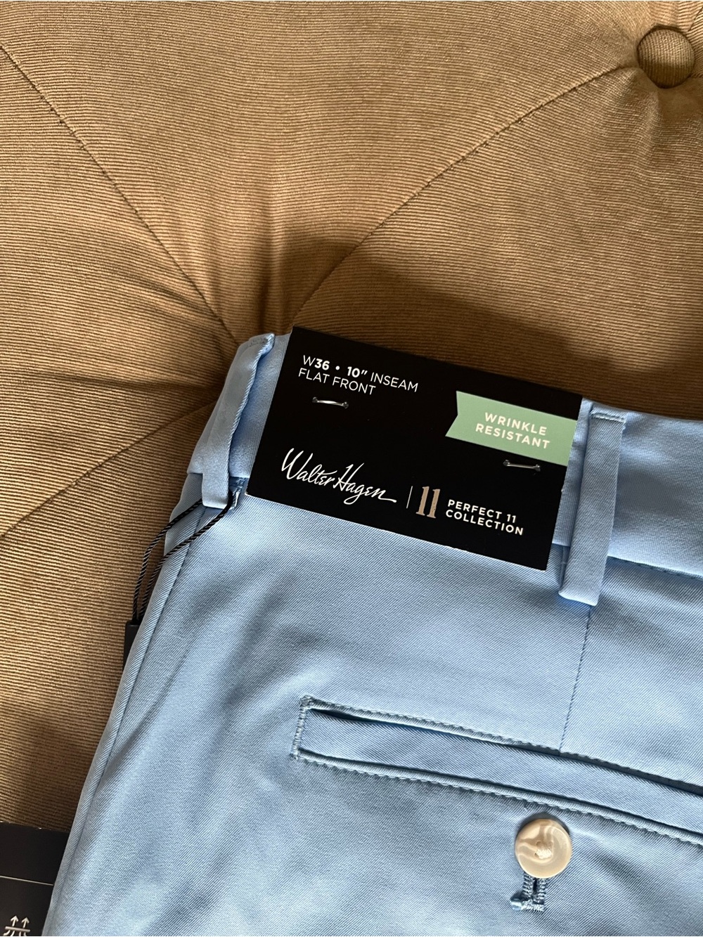 Walter Hagen Perfect 11 Collection Light Blue Flat-Front Men's Chino Golf Shorts - Picture 2 of 4